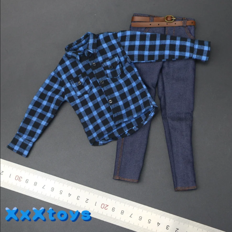 

XxXtoys 1/6th Sodier Blue Plaid Shirt+ Jeans+ Belt Model Set for 12" Figure