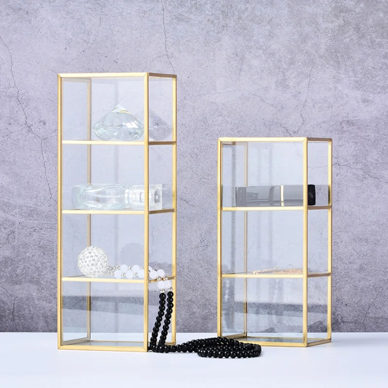 

Golden Cosmetic Storage Box Table Desktop Finishing Glass Plaid Jewelry Classification Storage Tray Large-Capacity Dressing