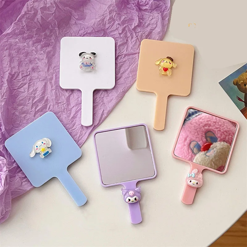 

Sanrio Kawaii MyMelody Makeup Mirror Pochacoo Cinnamoroll Cute Cartoon Handle Good Looks Student Portable Small Mirror Girl Gift