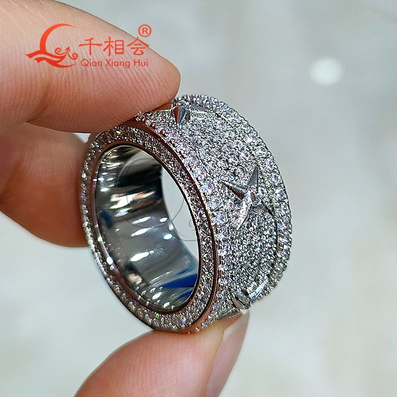 11.5mm four-angle star  eternal band white moissanite ring S925 Silver hip hop women Men's Ring Luxury Style gift wedding dating
