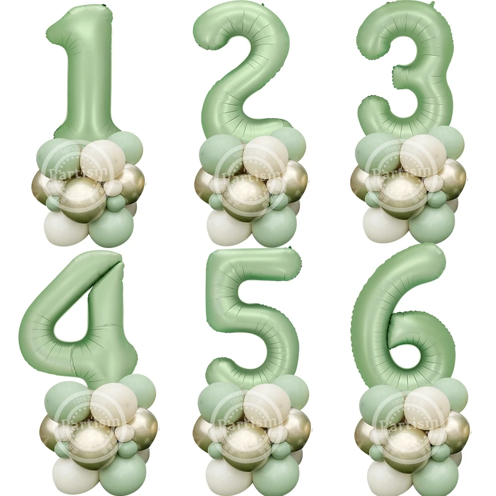 

1set Avocado Green Number Balloon With Vintage Balloon Set For 30 40 50 Birthday Party Decoration Kids DIY Birthday Supplies