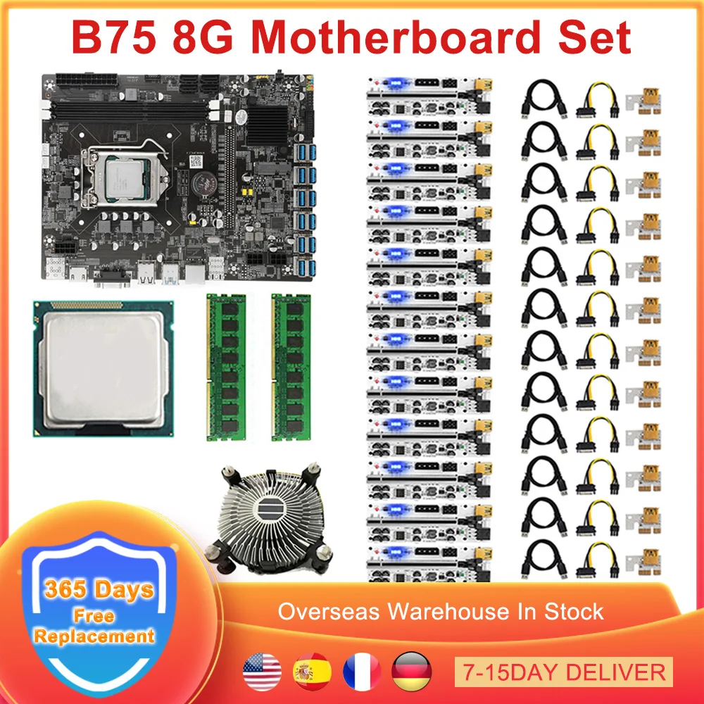 

Набор материнской платы для майнинга ETH B75, 2*4G DDR3, проектор ЦПУ, подъемник MSATA LGA 1155, графическая карта 12 GPU, Риг для майнинга биткоинов BTC