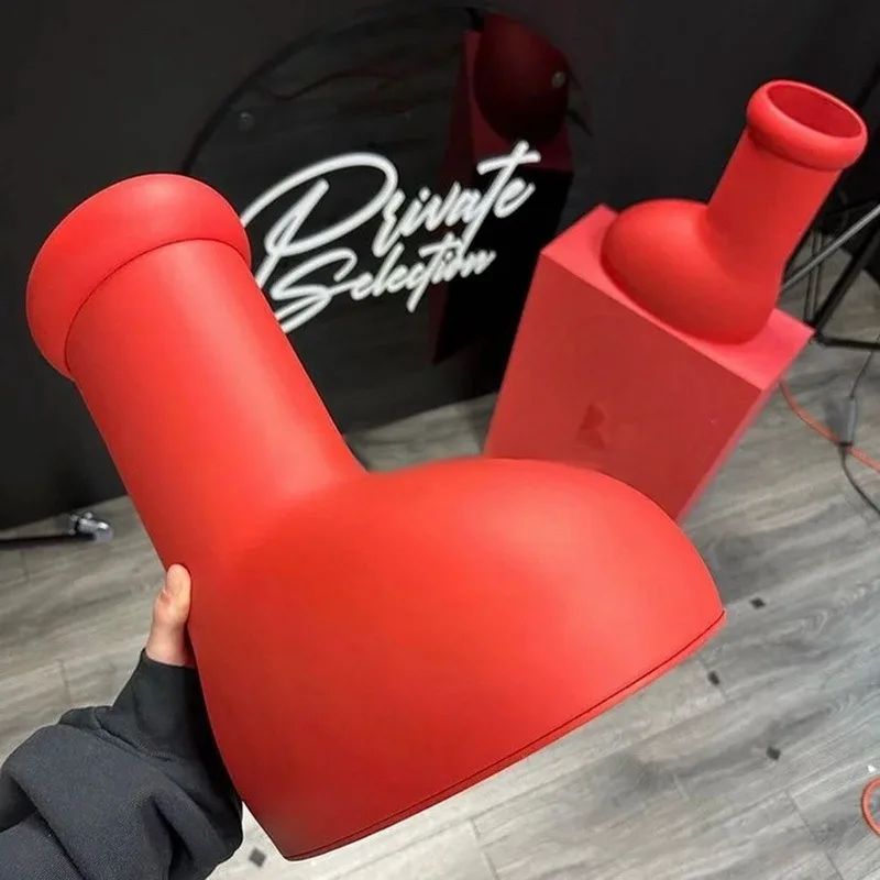 Big Red Knee High Boots Round Toe Balloon-Like Slip On Women'S Casual Boots 2023 New Design Solid Party Runway Shoes Fashion