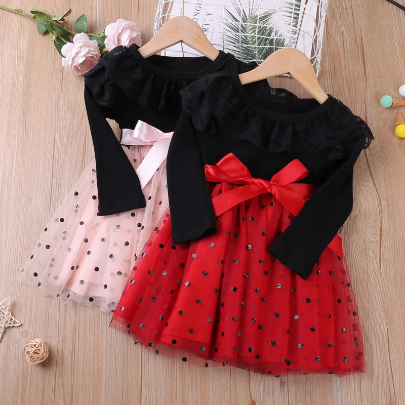 

2022 Round Neck Tie Net Gauze Skirt Dress Girls Bow Knot Dress Net Gauze Princess Skirt Party And Birthday Children Clothing