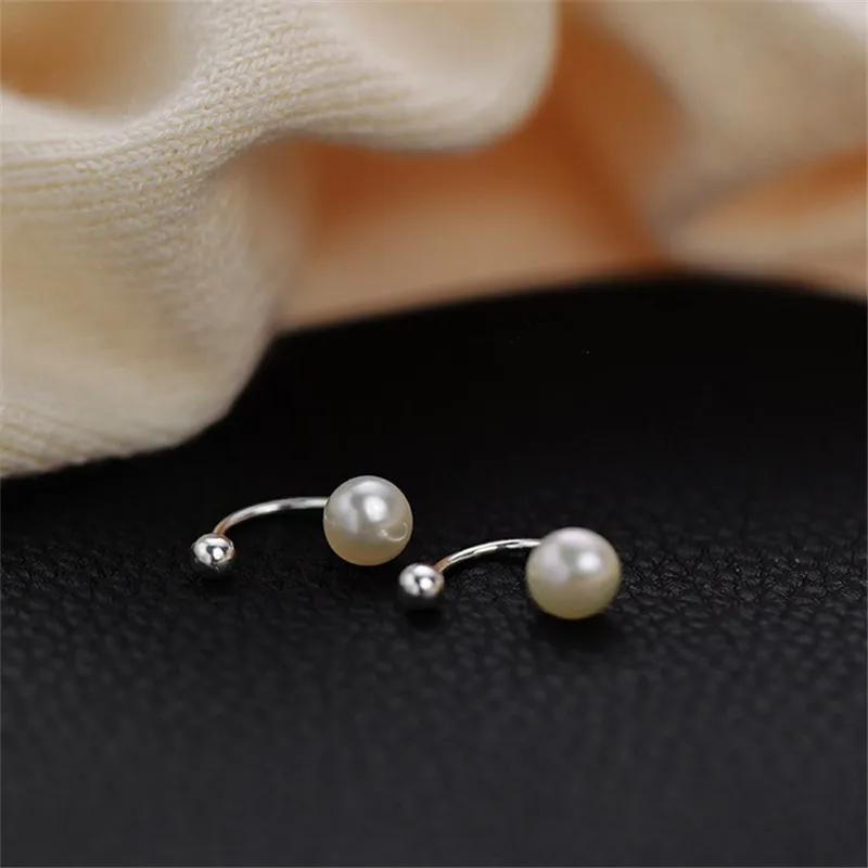 

925 Sterling Silver Round Pearl Stud Earrings for Women Girls Elegant Fashion Korean Party Wedding Jewelry Gift eh1827