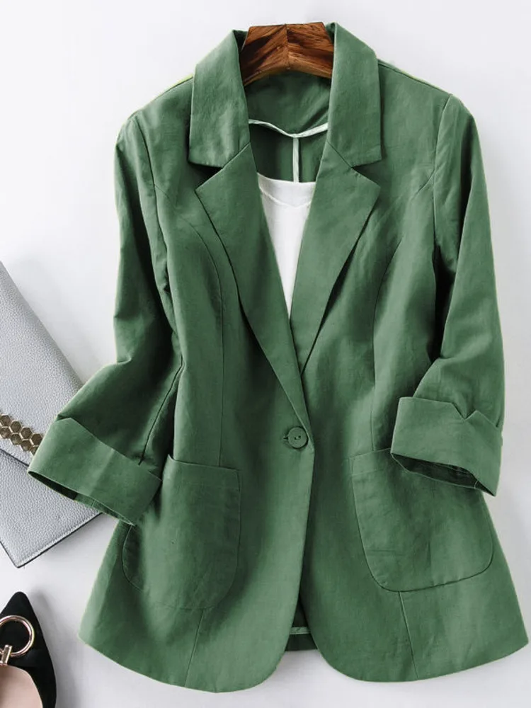 

Fashion Women Jacket Casual Solid Blazers Work Outerwear Slim Office Lady Coat Spring Autumn Chic Clothing Tops New 2023