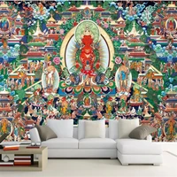 custom mural wallpaper thangka temple buddhist buddha mural decorative painting green fresco living room art papel de parede 3d