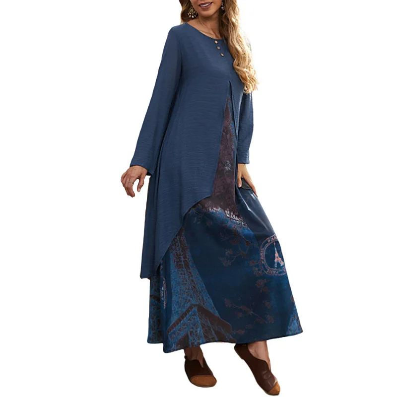 New Abaya Muslim Women's Robe Simple Fashion Fake Two-Piece Style Print Long Dress Dubai Arab Islam Femme Elegant Casual  Dress
