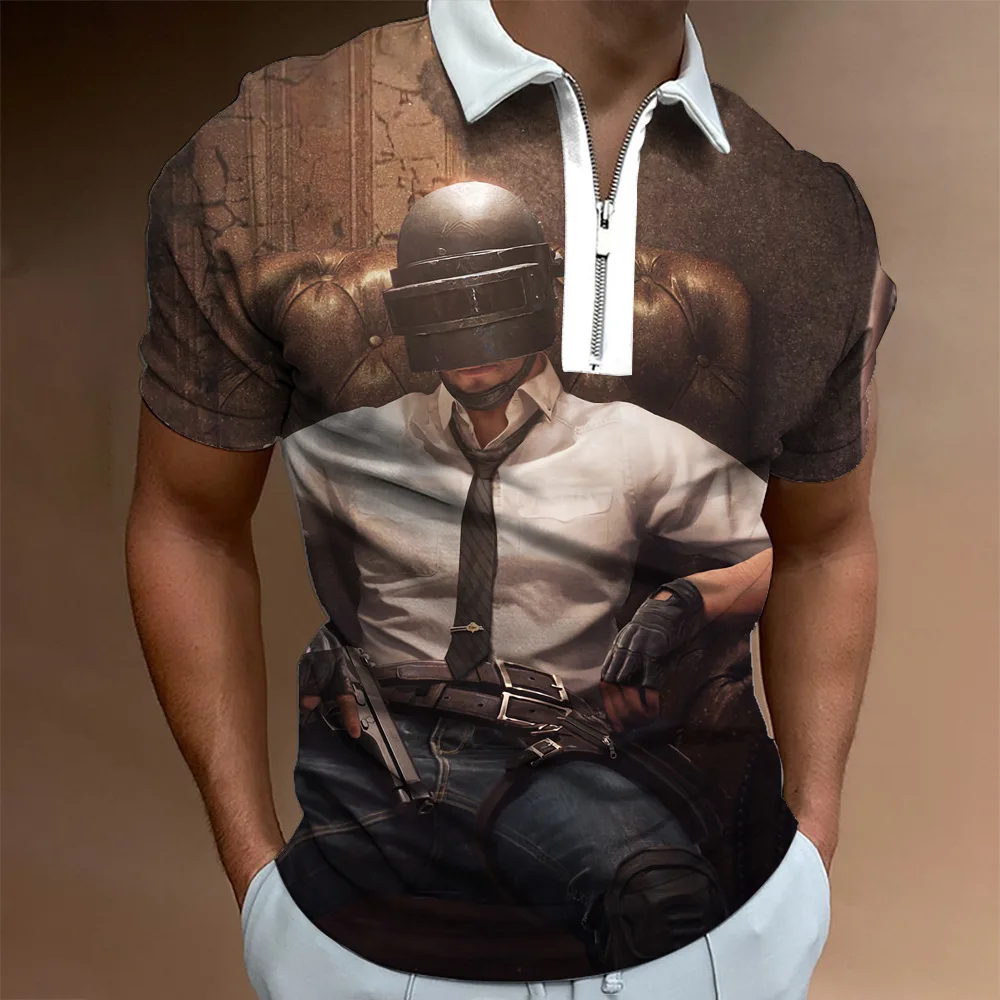 

Polo T-Shirt Men's Summer 3D Chicken Game Graphic Zipper Short Sleeve Top Designer Breathable Clothing Hip Hop Golf Apparel 3xl