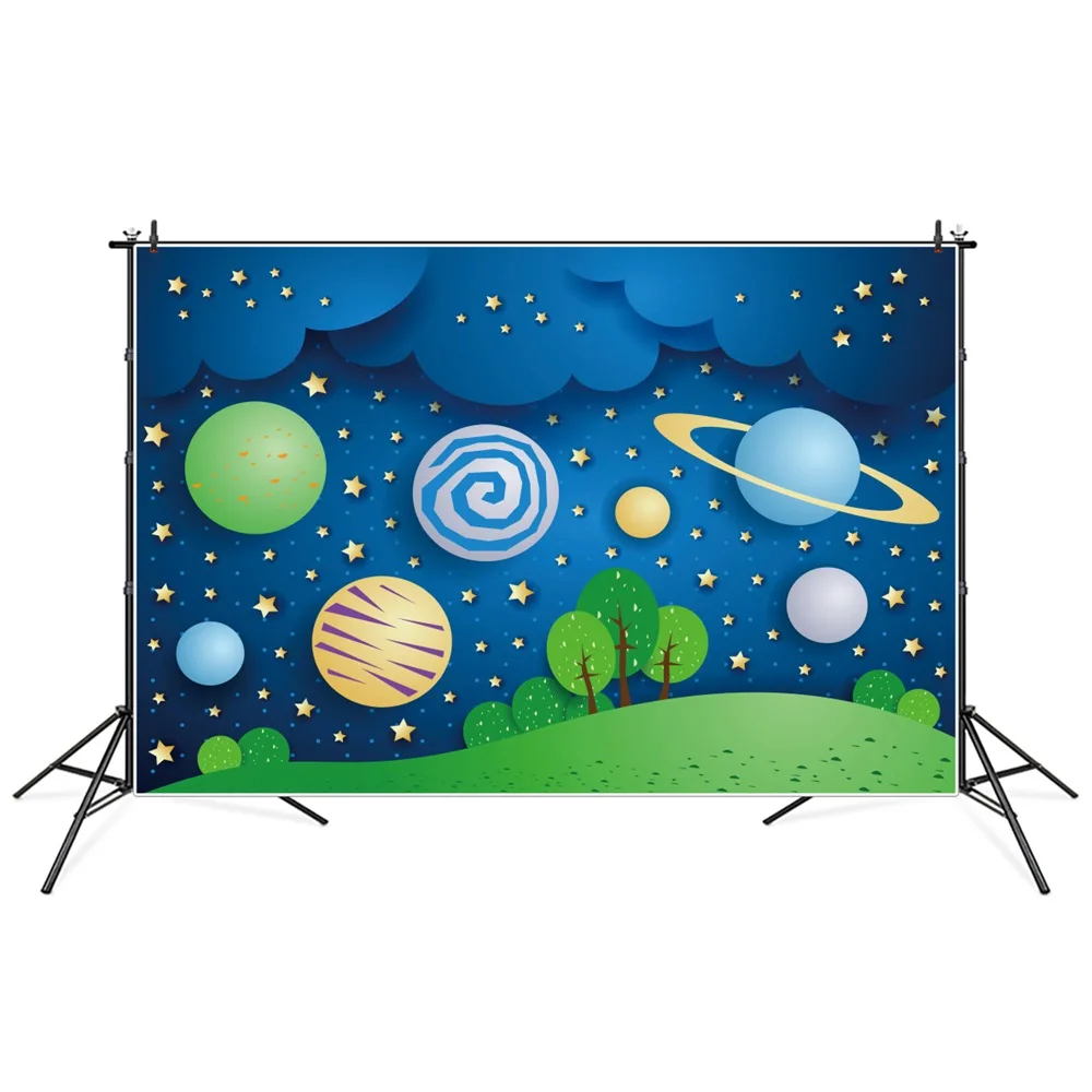 

Cartoon Universe Space Planet Photography Backgrounds Children Summer Starry Sky Birthday Party Portrait Photographic Backdrops