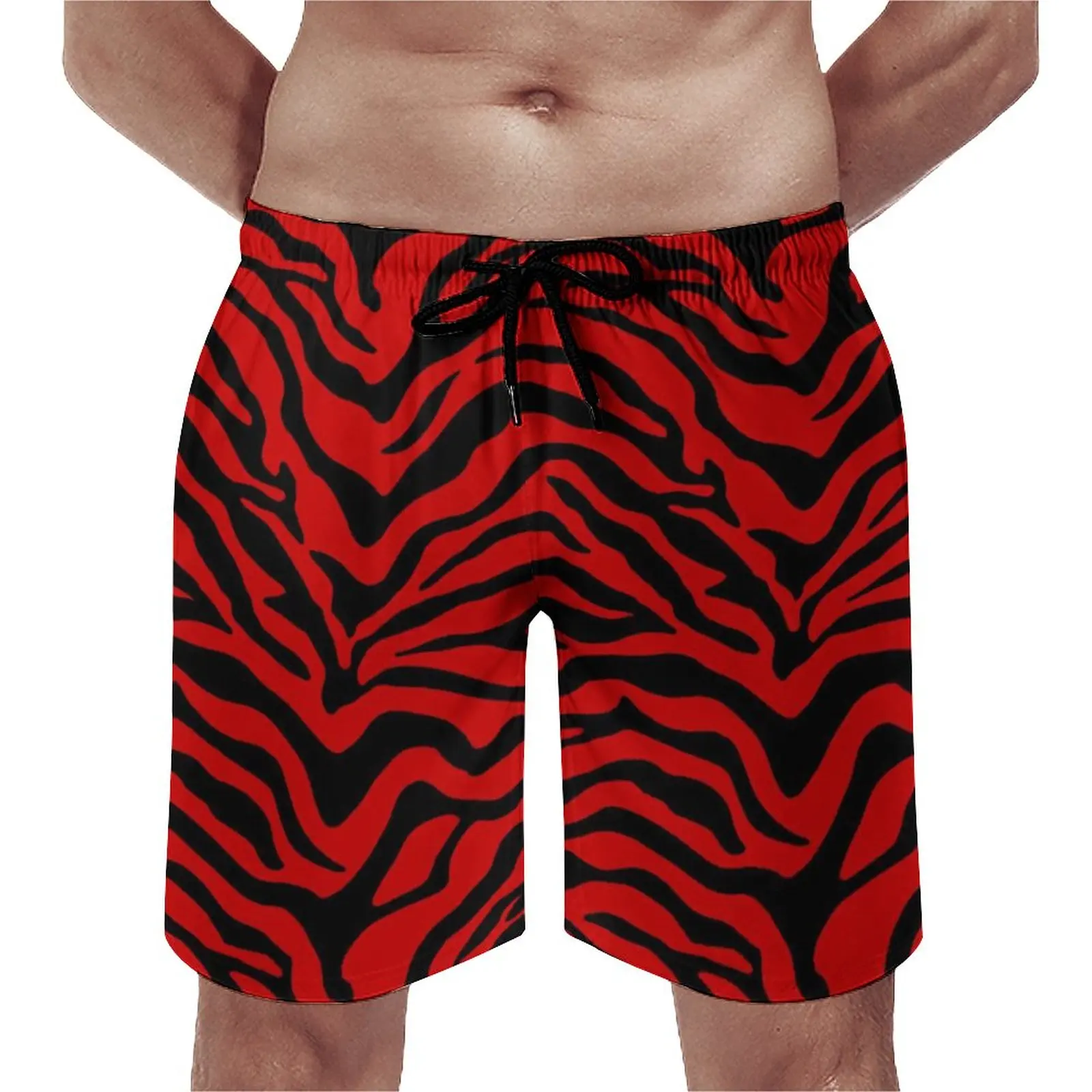 

Black Red Zebra Stripe Board Shorts Summer Animal Print Novelty Vintage Beach Short Pants Men Sportswear Fast Dry Beach Trunks