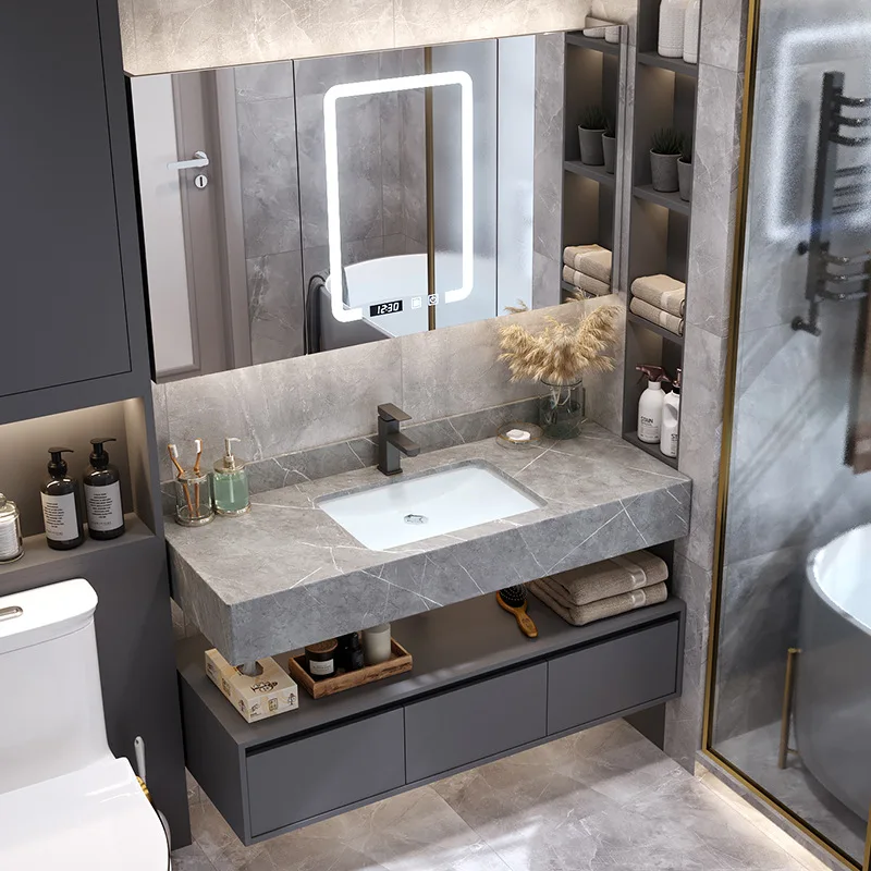 

Slate Bathroom Cabinet Combination Wash Basin Cabinet Simple Style Hotel Simple Multi-functional Wash Basin Bathroom Furniture