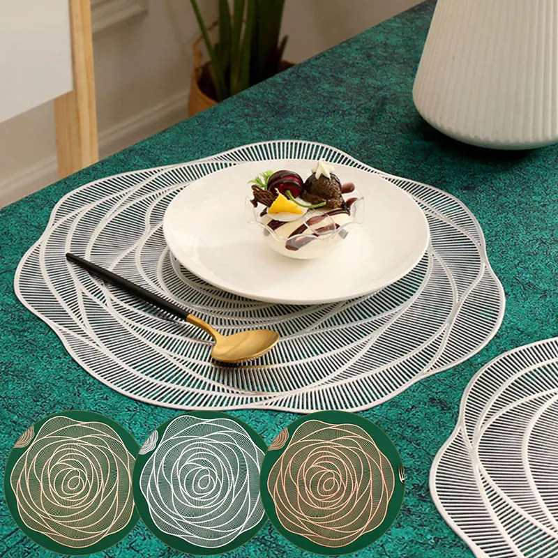 

1Pcs Pvc Placemats Rose Flower Hollow Insulation Coaster Pad Table Mat Heat Resistant Placemat For Dining Table Kitchen Supplies