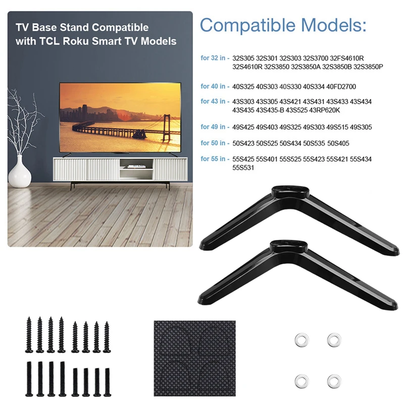 Base Stand For TCL Smart TV - 32In 40In 43In 49In 50In 55In 32S305 32S301 32S303 32S4610R 32S3850 32S3850A With Screw