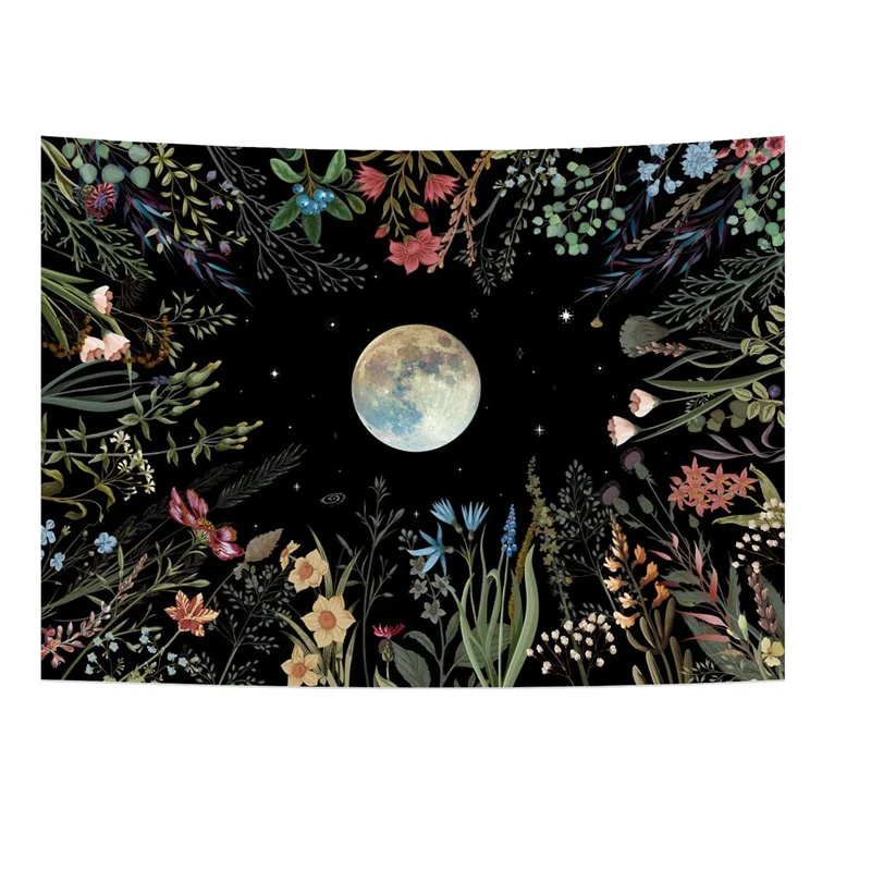 

Moonlit Garden Tapestry Moon Tapestry Flower Tapestry Colorful Plants Tapestry Tapestry Wall Hanging Decor for Room A