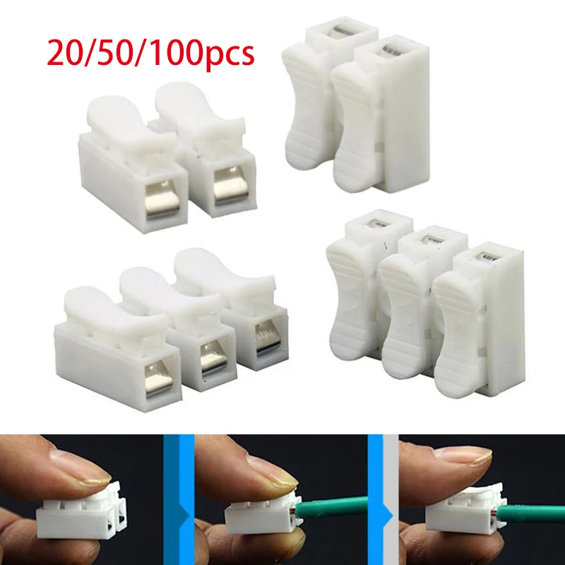 

2 3 Pins Electrical Cable Terminals Wire Connectors CH2 CH3 Quick Splice Lock Wire Terminal 20mm CH-2 CH-3 Spring Wire