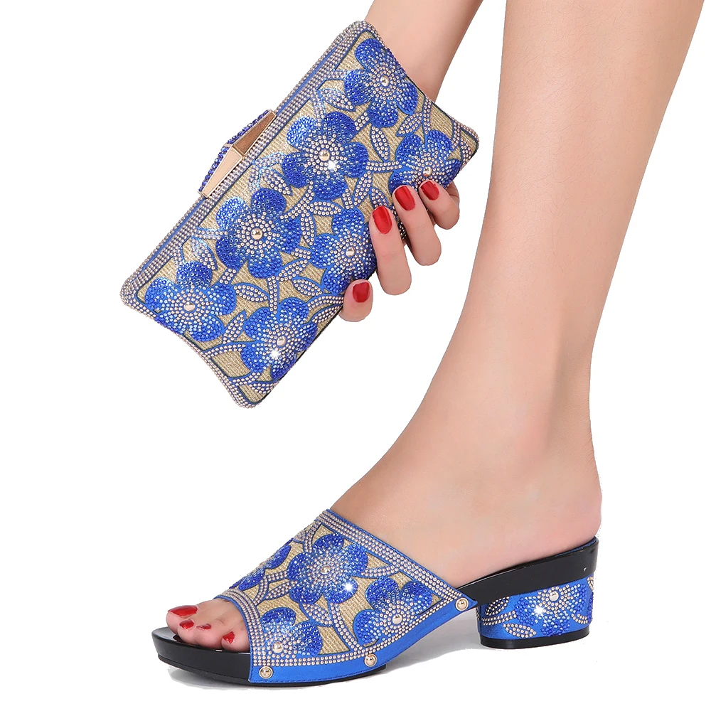 Woman Shoes Rhinestone Style Fashion Slippers Banquet Summer Crystal Africa Shoes and Bags for Nigerian Wedding Parties