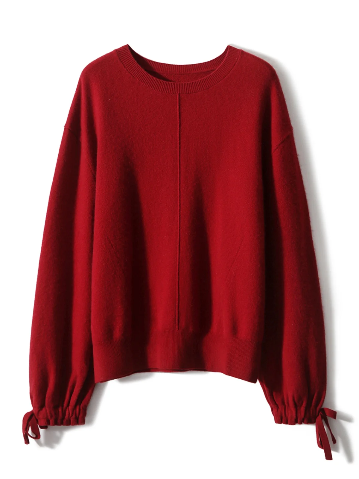 Xiaoxiao Hangbo Kendi Красный флисовый вязаный топ из ангоры с круглым вырезом и длинными