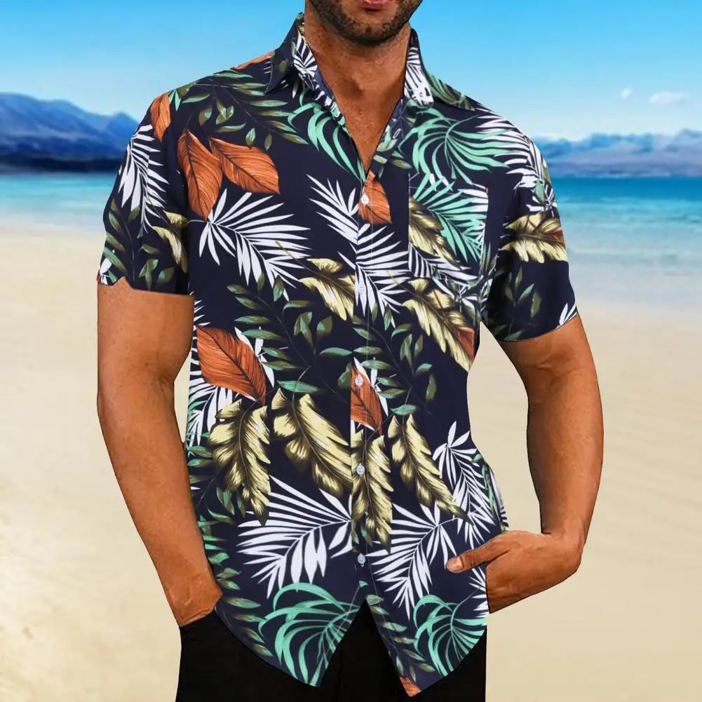 

Men Shirt Lapel Neck Short Sleeve Lapel Shirt Cardigan Loose Top Blouse Beach Casual Printed Shirt Quick Dry Beach Shirt рубашка
