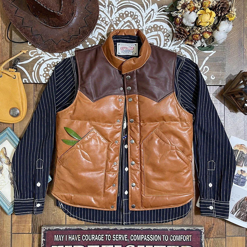 

YR!Free shipping.Winter warm 100g white duck down vest.Korean style 100% genuine leather coat.quality goatskin leather jacket