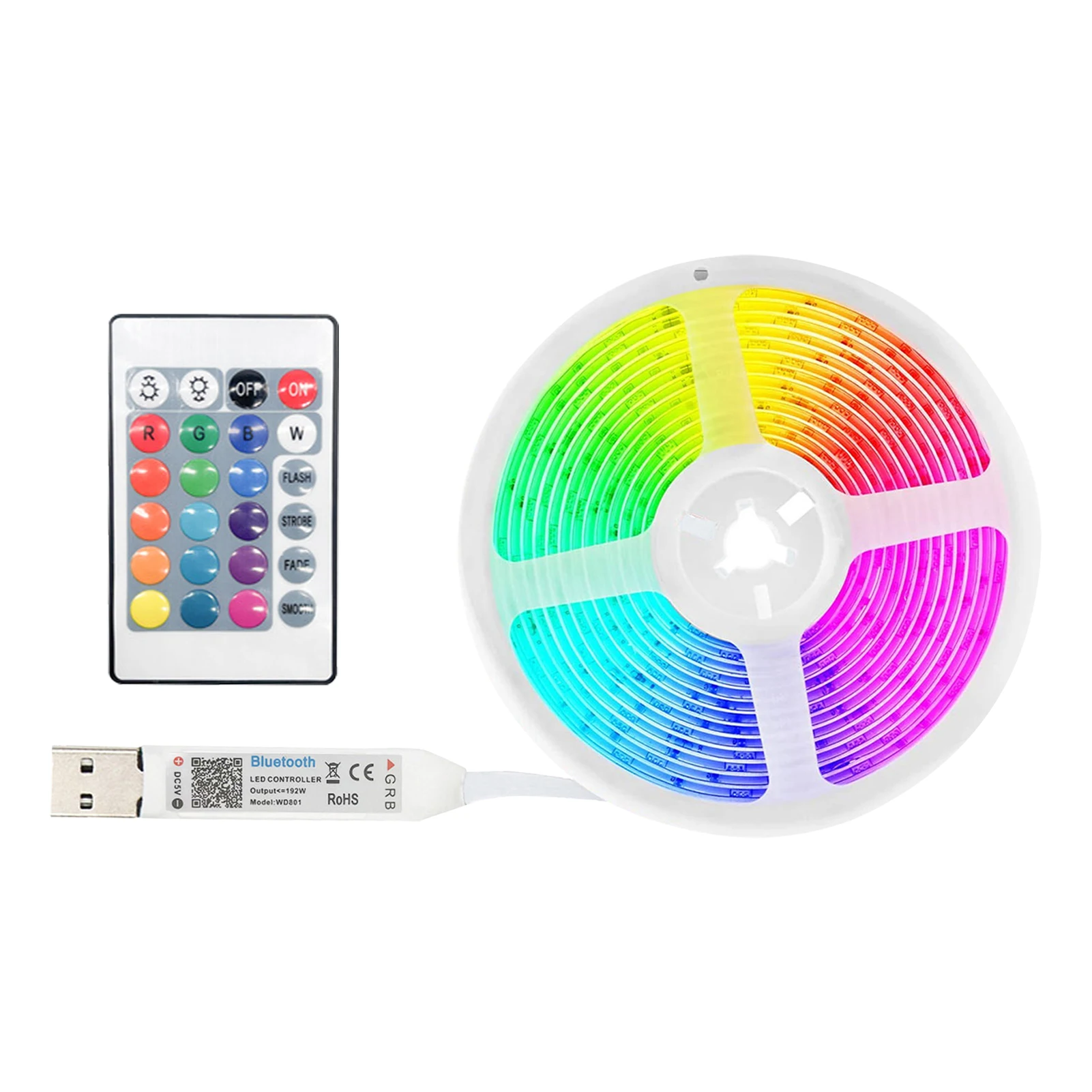 

24 Keys APP Control Color Changing RGB TV Backlight Home Party LED Strip Light USB Connection Compatible Bedroom