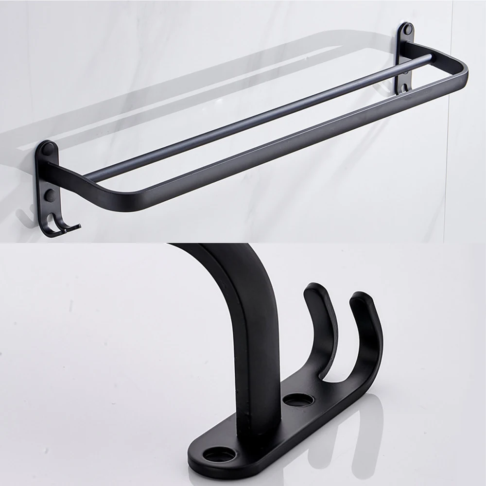 towel hanger bars over door bath rack wall hanging black aluminum storage shelf shower holder with hook bathroom accessories free global shipping