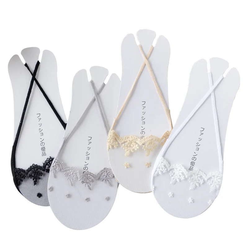 Носки-лодочки женские кружевные на шнуровке тонкая передняя подошва Невидимый