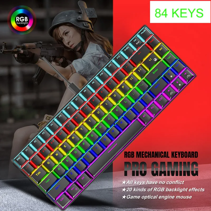 

Wired Mechanical Keyboard 84 keys Compact Notebook Game Luminous Computer Customized Backlight Mechanical Keyboard