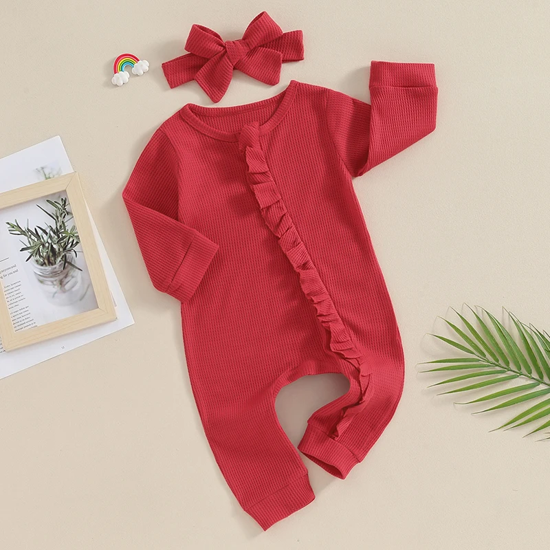 

Newborn Baby Boy Girl Romper Long Sleeve Jumpsuit Zipper Knit Headband Coming Home Outfit Infant Fall Clothes