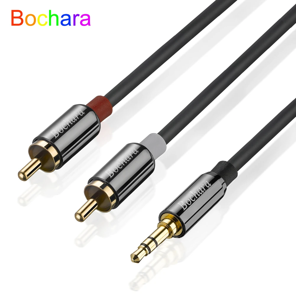 Стереокабель Bochara 1/8 'TRS 3,5 мм к 2RCA OFC, аудиокабель из фольги и Плетеный экранированный усилитель для динамиков, 5 м, 10 м, 15 м, 20 м