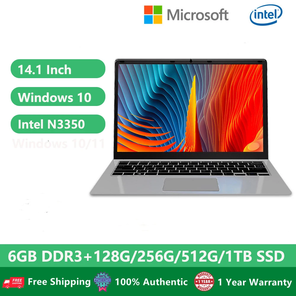 Cheap Student Notebook Laptop Computer Windows 10 Netbook Gaming 14.1 Inch Intel Celeron N3350 6GB DDR3 1TB SSD HDMI Camera