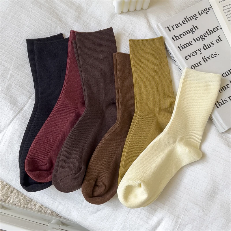 

Retro Socks For Women New Autumn Fashion Solid Color Cotton Socks Lady Absorb Sweat Casual Winter Women's Warm Socks Plain Basic