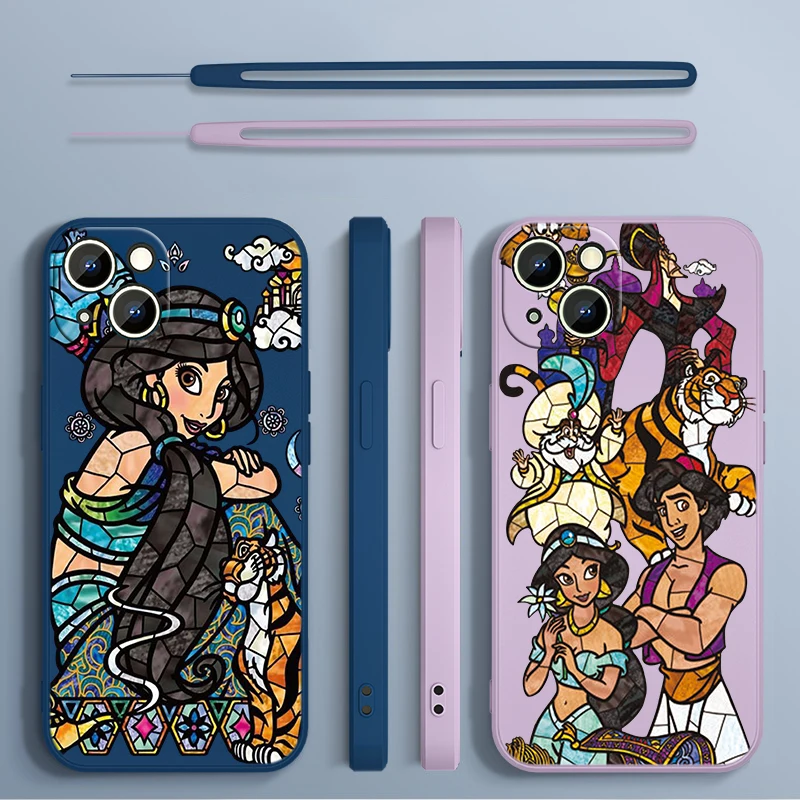 

Aladdin Disney Princess For Apple iPhone 14 13 12 11 Pro Max Plus XS XR X 8 7 SE Liquid Rope Phone Case Cover Funda