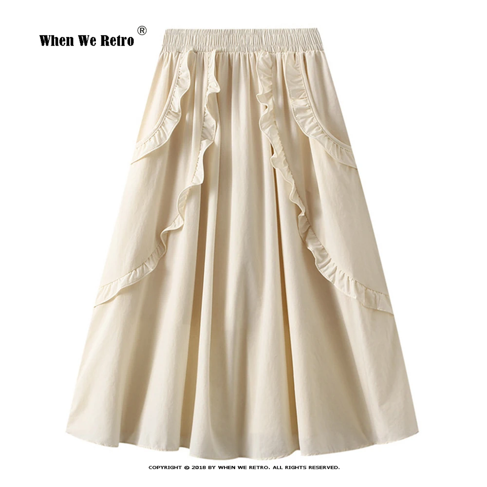 

Юбка-миди Женская трапециевидная с оборками, хлопковая модная Асимметричная юбка с поясом на резинке, черная белая розовая, в Корейском стиле, VD4017, на лето