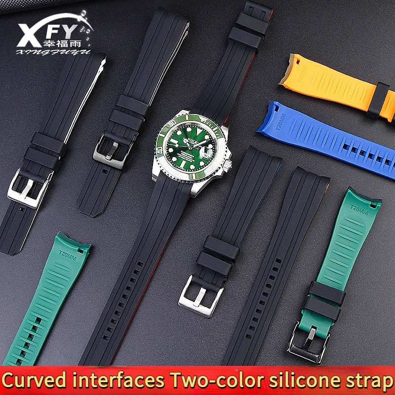 

Двухцветный силиконовый ремешок для часов Rolex Citizen Seiko, аксессуары для мужских часов, ремешок для часов с дуговым отверстием, браслет для часов, ремешок для часов 20 мм 22 мм