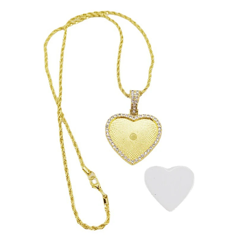 Photo Customized Heart Pendant Necklace W 24Inch Chain Personalized Necklace Diy Private Custom Photo Men's Hip Hop Jewelry Gift