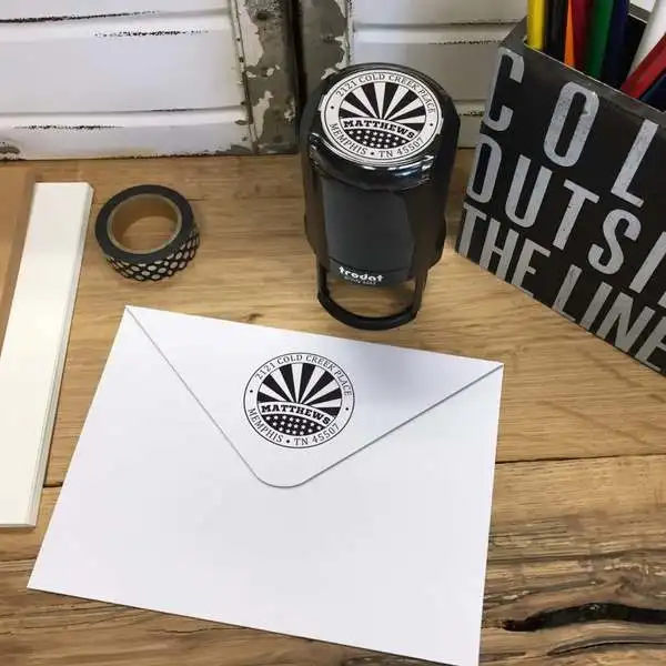

Personalized Round Self-Inking Rubber Stamp - The Matthews Flag