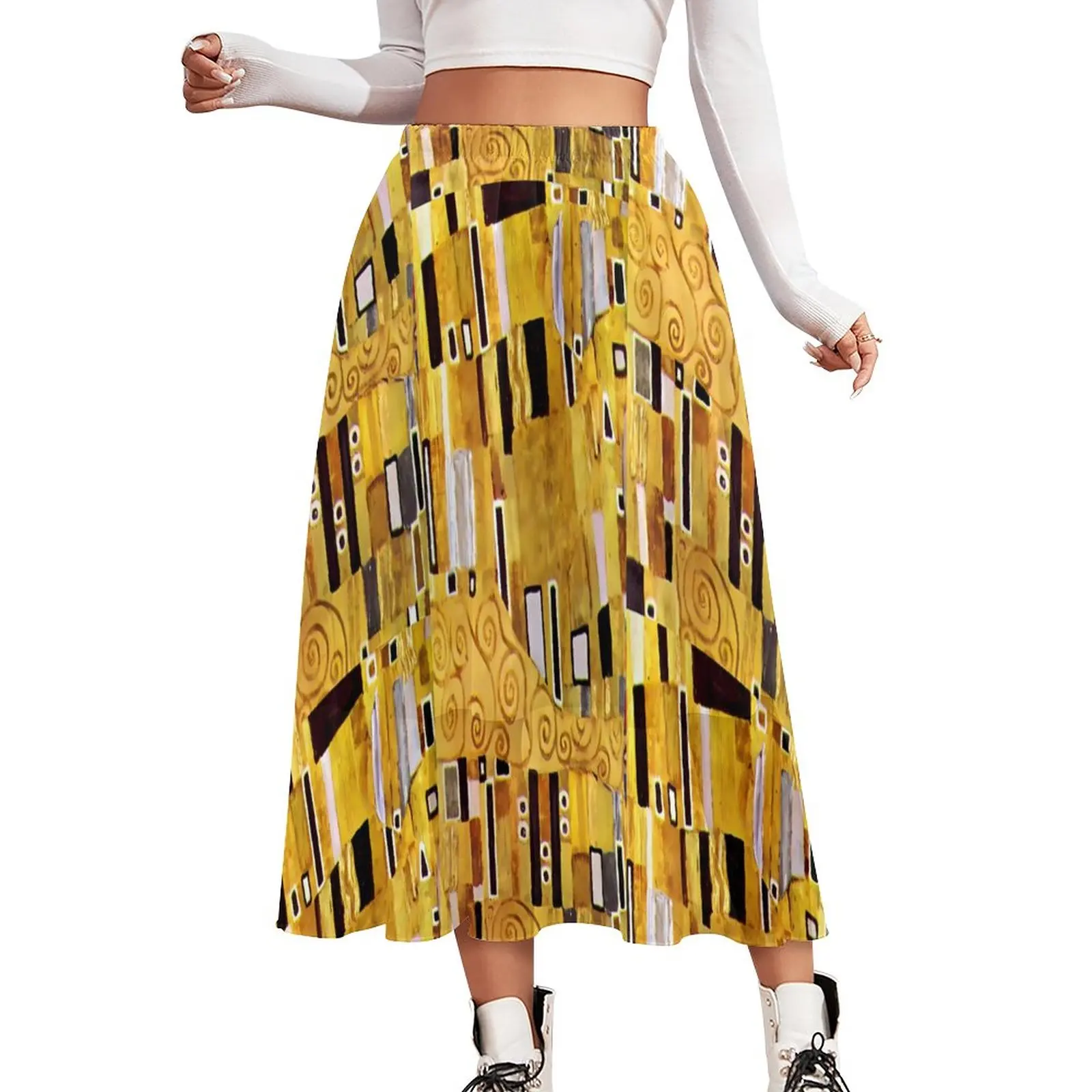 

Gustav Klimt Art Skirt The Kiss Pattern Vintage Boho Skirts Street Style Elastic Waist Chiffon Custom Big Size Casual Skirt