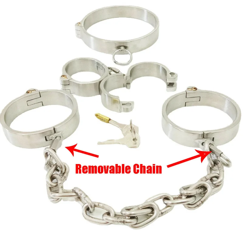 

Stainless Steel Lockable Slave Neck Collar Handcuff Wrist Ankle Cuffs Bdsm Bondage Restraint Adult Game Sex Toys for Couples