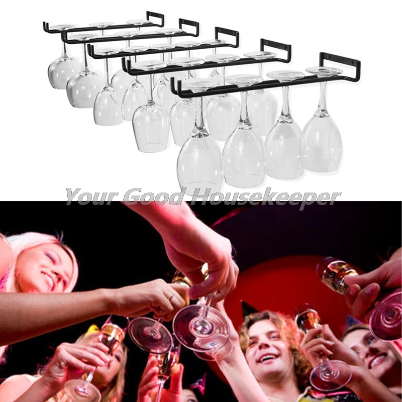 

30 cm Stemware Wine Glass Rack Wall Mountable Wrought Iron Black Home Hanging Cup Holder for Simple Upside-down Hanging Goblet