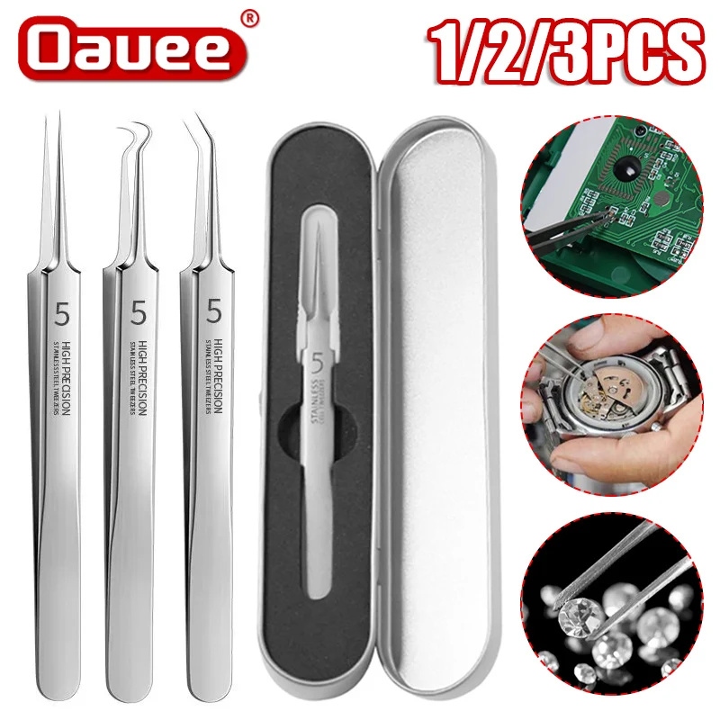 

1/2/3pcs High Precision Anti-static Tweezers Phone Repair Hand Tools Sets Ultra-fine No. 5 Cell Pimples Clip Tweezers Remover