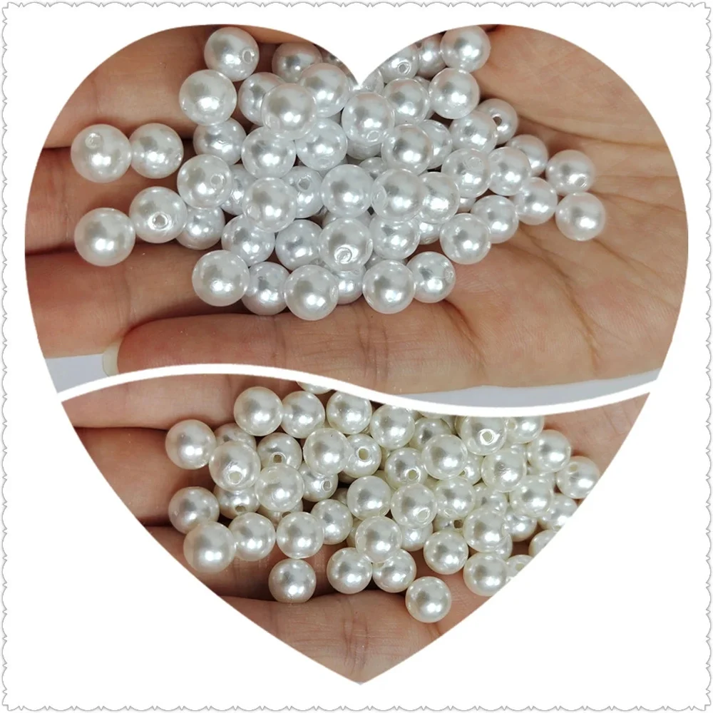 

3/4/5/6/8/10/12mm ABSImitation Pearl Pure White/MeterWhite Bulk Metal Smooth Spacer Beads for DYI Accessories and Jewelry Making