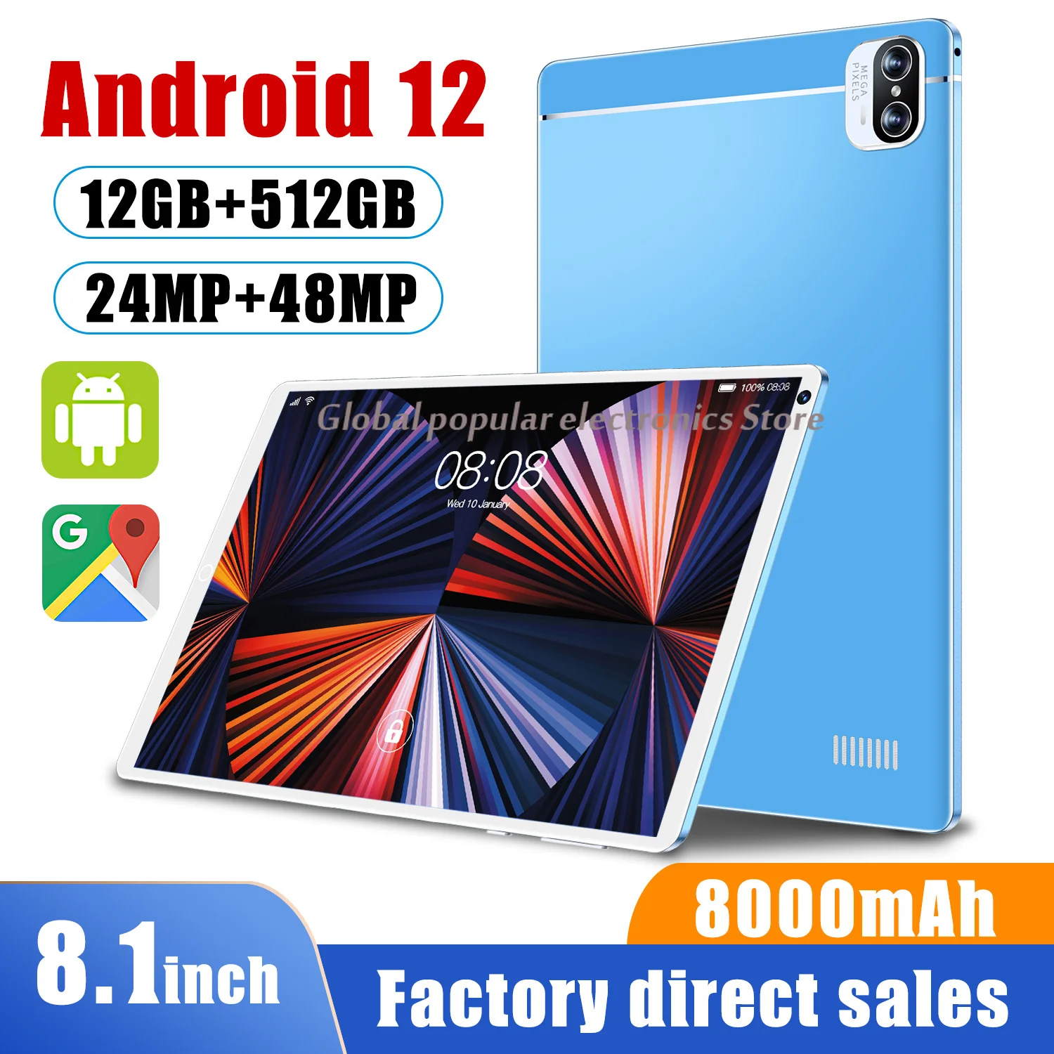 

2023 New X5 8.1inch Android Tablet 12GB+512GB 5G Network 24MP+48MP 8000mAh Android 12 5G Wifi Bluetooth Dual sim Tablet PC