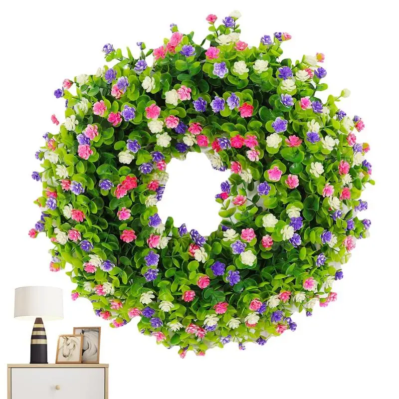 

Floral Door Wreath Artificial Flower Wreath With Spring Green Leaves 19.6inch Farmhouse Spring Wreath For Outside Inside Wall