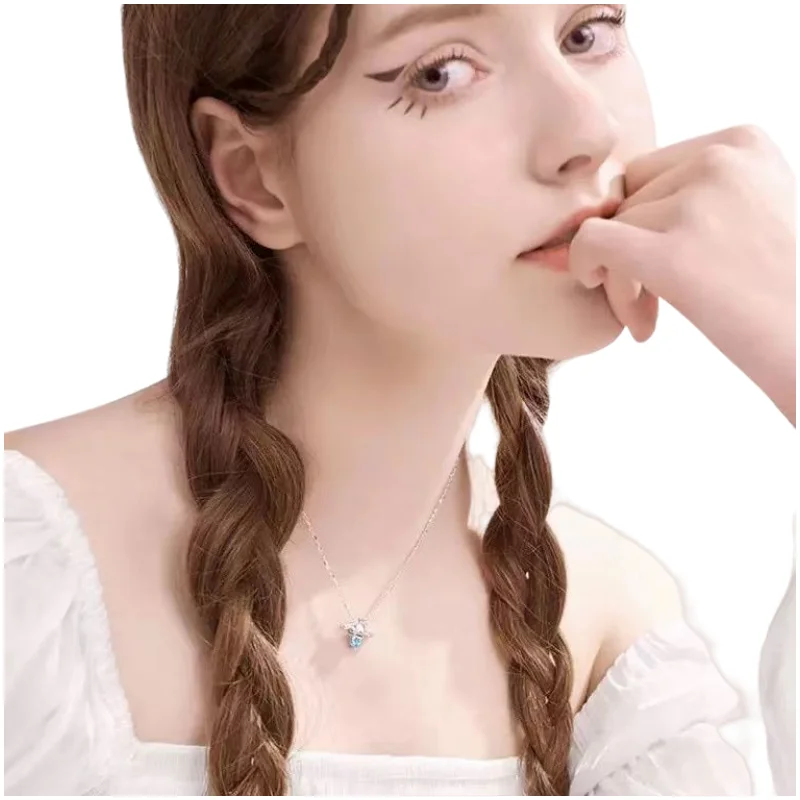 

New Cinnamoroll Cartoon Anime Foot Silver 999 Fashion Trend Premium Necklace Pendant Light Luxury Niche Collarbone Chain Gift