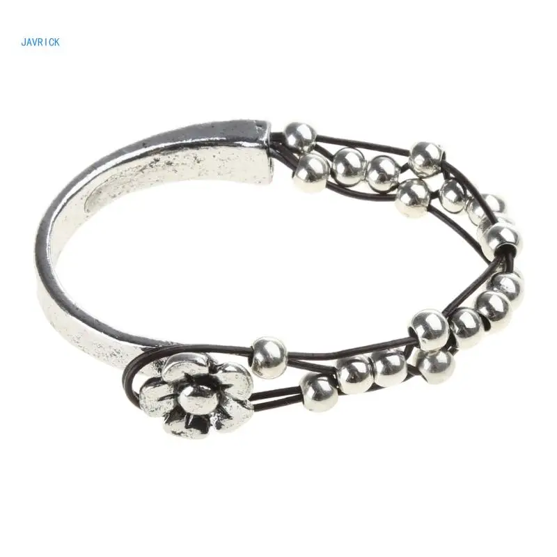 

Double Layer Splicing Bracelet Jewelry Little Flower Leather Bangle Gifts