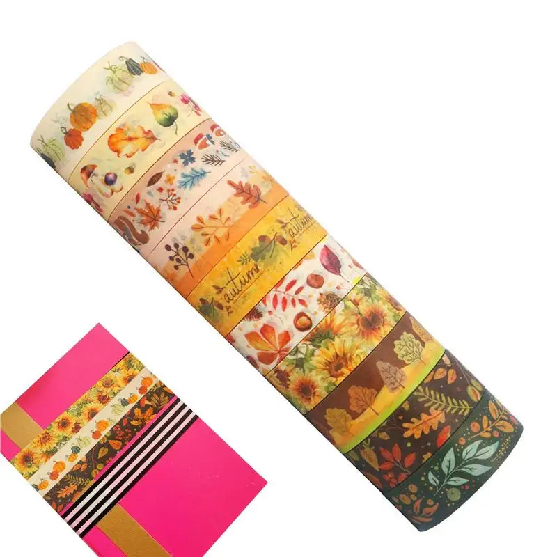 

Autumn Tape Set 10 Rolls Fall Tape Set For Bullet Journaling Japanese Paper Autumn Yellow Decorative Tape With Pumpkin Sunflower