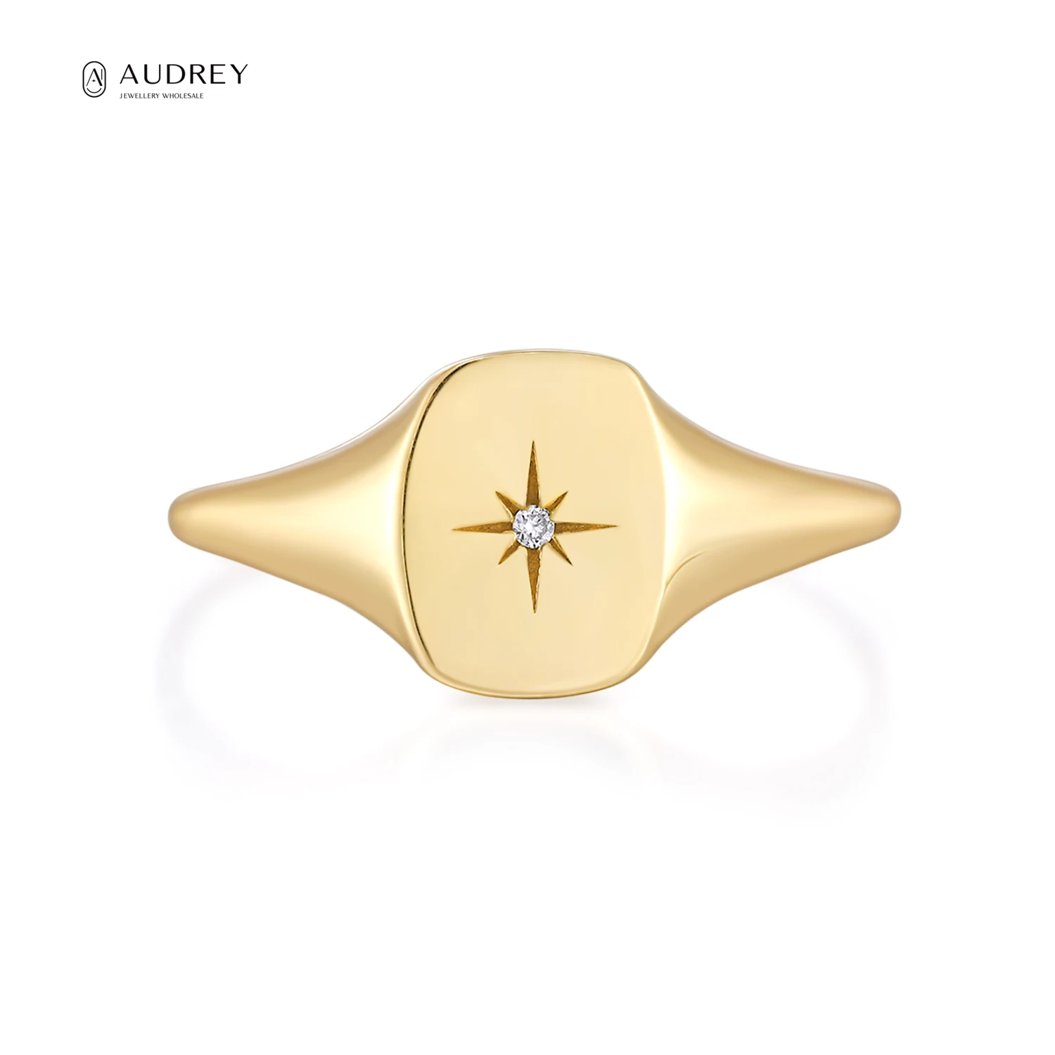 

Audrey Luxury Thick Ring Real Gold Shine Star Solid Gold Jewelri Diamond Engraved 14K Gold Ring
