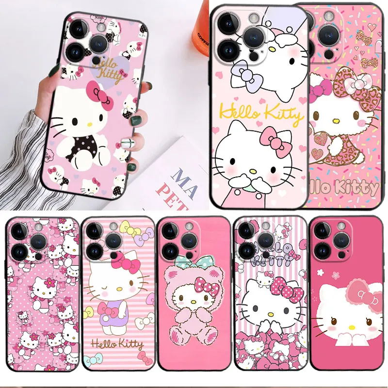 

Phone Shell For Apple iPhone 14 13 12 11 Pro Max 13 12 Mini XS Max XR X 7 8 6 6S Plus Case Cover Cartoon Pink Hello Kitty