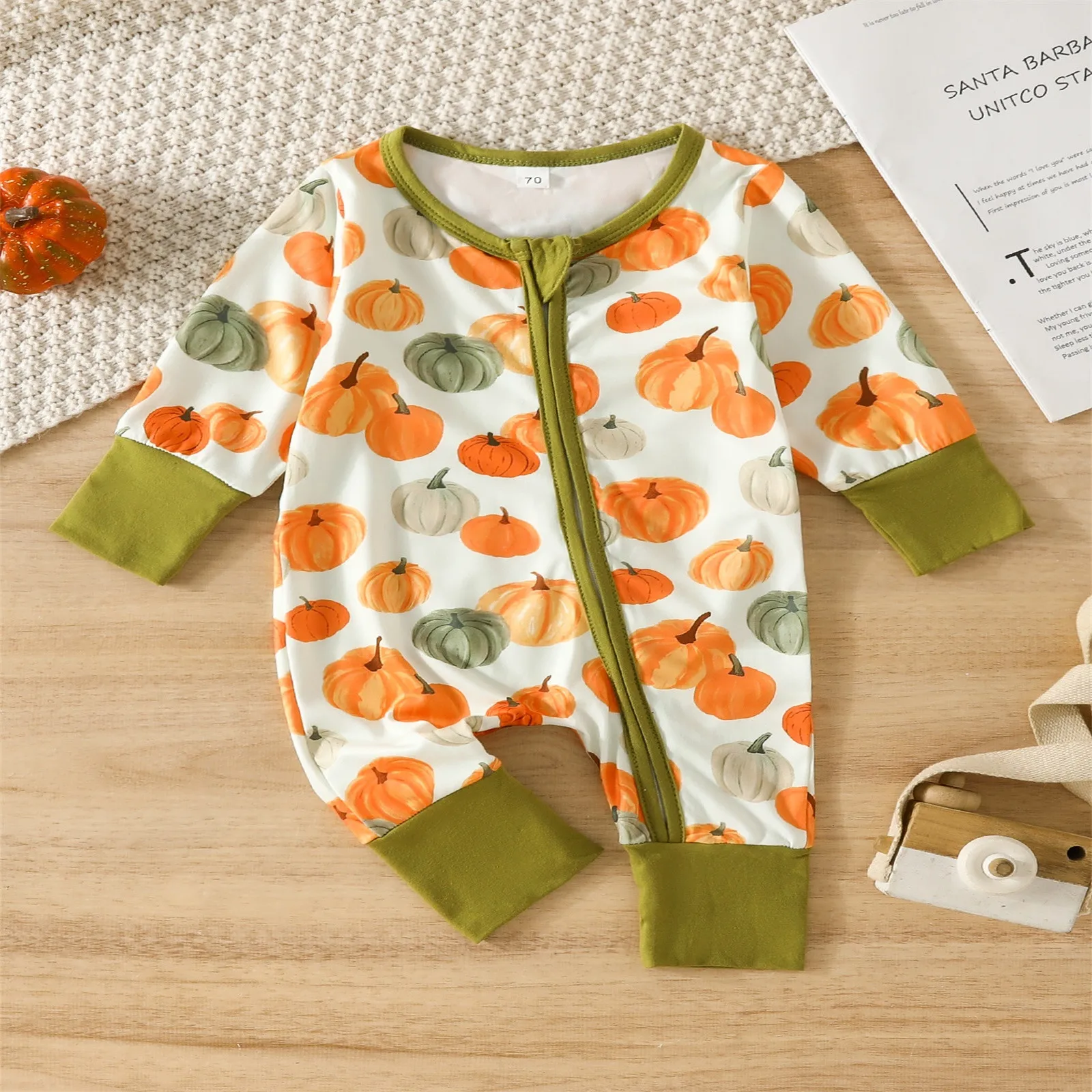 

Toddler Outfits for Boys Baby Boys Girls Halloween Clothes Newborn Long Sleeve Romper Pumpkin Print Jumpsuit Zipper Playsuit